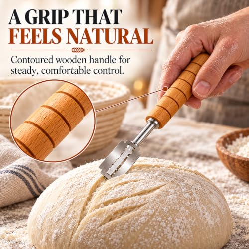 Bread Lame - Handcrafted Sourdough Scoring Tool with 10 Replacement Blades and Leather Cover, Bread Scoring Tool for Dough Slashing and Sourdough Tools