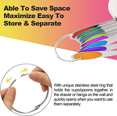Wildone Stainless Measuring Cups and Spoons Set with Silicone Handle, 16pcs - color: Multicolor