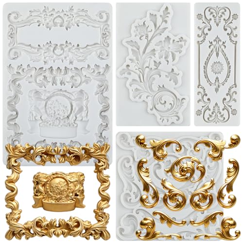 Baroque Fondant Mold Curlicues Scroll Lace Silicone Molds Set of 4 - color: Style I