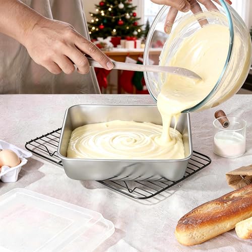 LIANYU 9 Inch Baking Pan Set with Lid, Square Cake Pan for Lasagna Brownie - size: 9 x 9 Inch