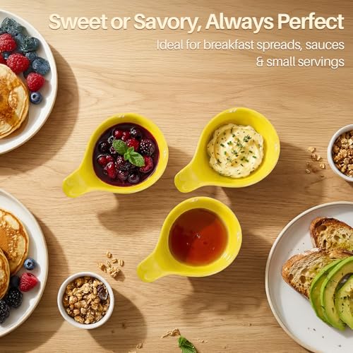 Flexzion Small Dipping Bowls with Handles, Ceramic Yellow, 3 oz, 6-Pack - color: Yellow