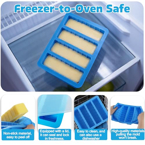 Sidosir 2 Pcs Butter Silicone Mold with Lid, Non-Stick Butter Mold Tray with Measurements for Chocolate and Homemade cakes, Ice, Butter Mold for Homemade Butter - size: Standard with Scale Markings
