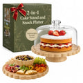 ELIBRE Wooden Cake Plate & Serving Platter with Clear Acrylic Dome Lid