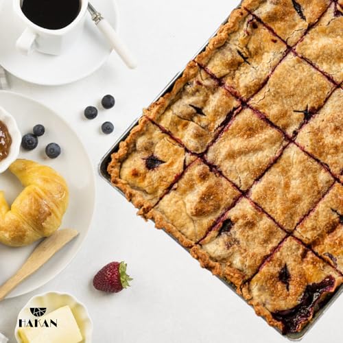 Hakan Aluminum Half Sheet Baking Pan 14x18-inch, 2.2lbs Weight, Thick Rust-Free Bakeware, Warp Resistant Food Grade Aluminum Baking Tray, Cookie Sheet Oven Tray, Heavy-Duty Baklava Tray, Silver