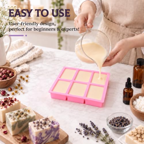 SJ Rectangle Soap Mold Set, 3-Pack 6-Cavity Silicone Soap Molds - color: Pink+Blue+Purple / Rectangle