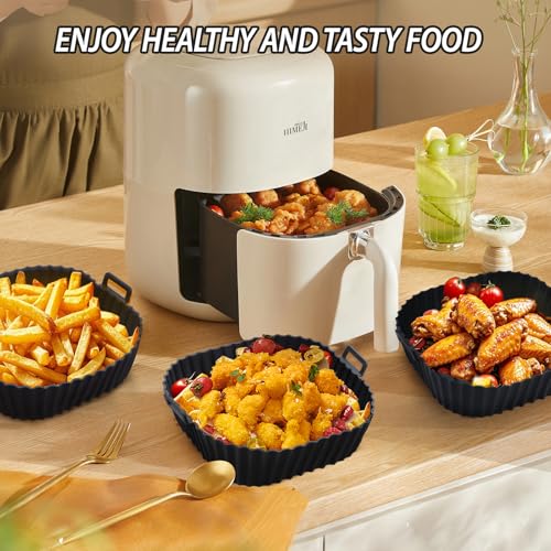 Komzon Silicone Air Fryer Liners Reusable 3 PCS, Airfryer Liners, Silicone Air Fryer Basket Liners Square, Food Grade AirFryer Accessories 4-7 QT, Ktchen Gadgets for Pot Oven Liner Baking Tray Pan - color: Black