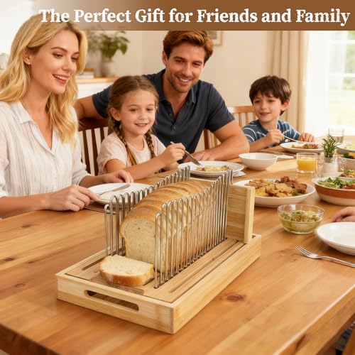 Bamboo bread slicer with stainless steel slide rails（13"L x 8"W） - size: Large
