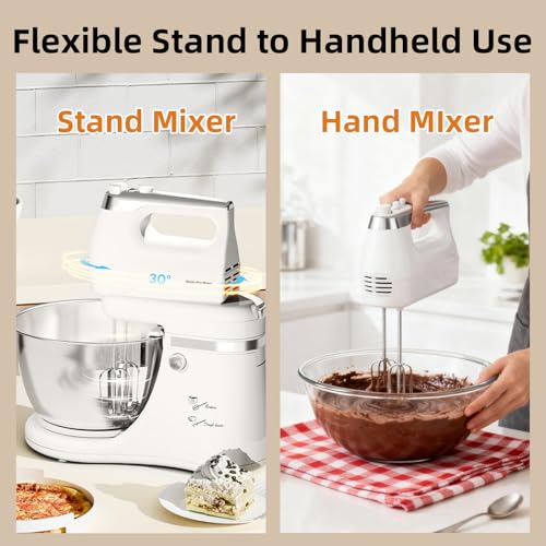 4.8QT 2-in-1 Stand Mixer, White - color: White, size: 4.8QT