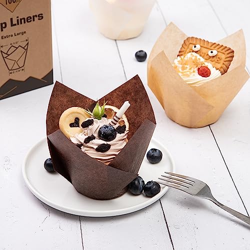 Bake Choice 100pcs Extra Large Brown Tulip Cupcake Liners for Baking - color: Brown