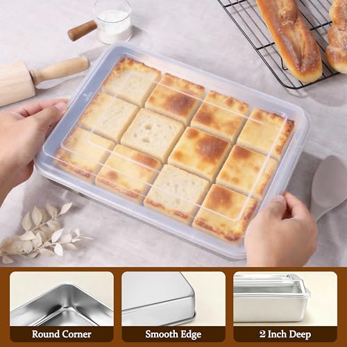 LIANYU Baking Cake Pan Set with Lid, 12⅓ x 9¾ x 2 Inch Lasagna Brownie Pan - size: 12.4 x 9.6 Inch