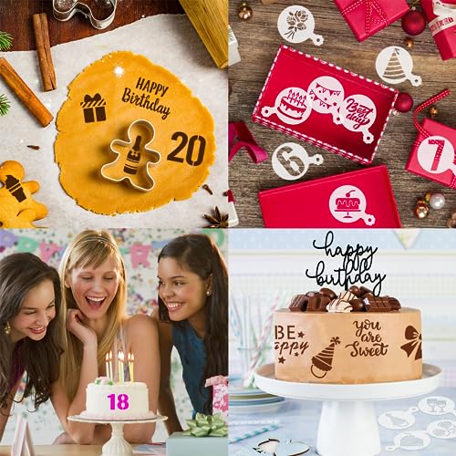 JULBEAR Birthday Cookie Stencils 36 Pcs Reusable Templates for Cake Baking - style: Birthday Style