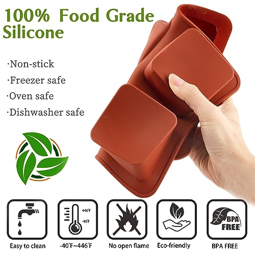 JOERSH Square Cake Silicone Molds, 3 Pack, 2.6" x 2.6" x 1.1" - color: 3 Pcs: 4 Cups, 2.6x2.6x1.1 Inch