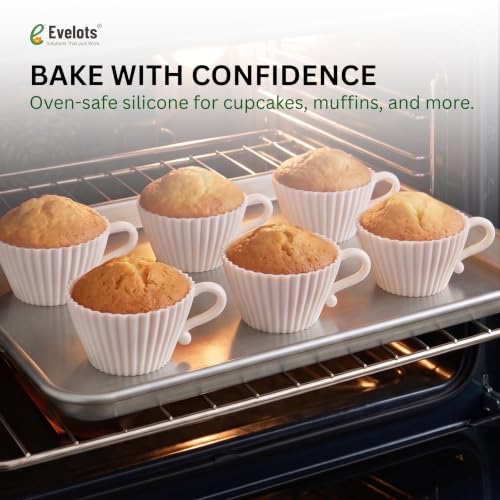 Evelots 24-Piece Silicone Teacup Cupcake Molds, 12 Cups & Saucers, BPA-Free - color: White, size: 24 Piece Set