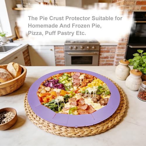 2PCS Adjustable Pie Crust Shield Protector Silicone Baking Pie Ring Pie Crust Cover Heavy Duty Edge Protector Pie Crust Tools Pie Saver Pie Guards Pie Pans Fits 8-inch to 10-inch (Purple) - color: Purple
