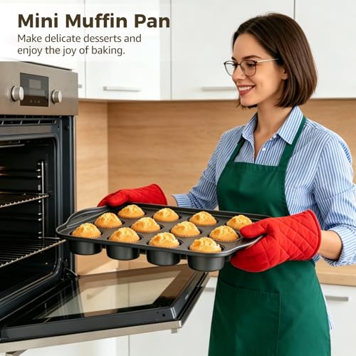 2 Pack Mini Muffin Pan, 12 Cavity Carbon Steel Cupcake Baking Tray with Removable Bottoms, Non-Stick Muffin Tins for Mini Cheesecakes, Quiches, and Cornbread