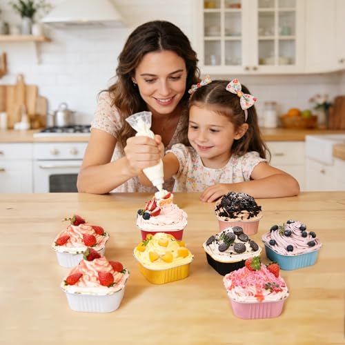 100 Pcs Mini Cake Pans with Lids, 5oz Square Aluminum Foil Brownie Baking Cups, Dessert Cupcake Cups with lids, Disposable Loaf Pans Cupcake for Wedding Birthday Party (White) - color: White, size: 5 OZ