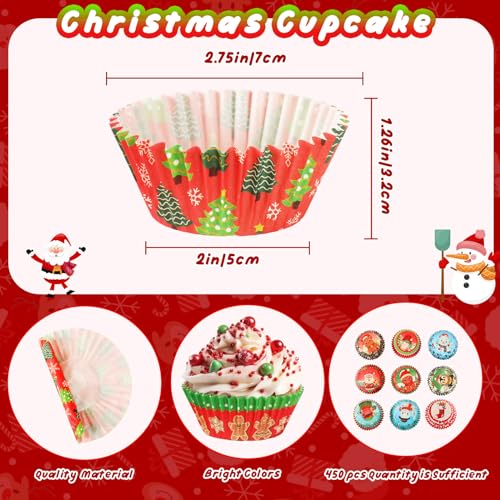 SANNIX 450pcs Christmas Cupcake Liners, 9 Patterns, Santa Snowman Christmas - style: Christmas