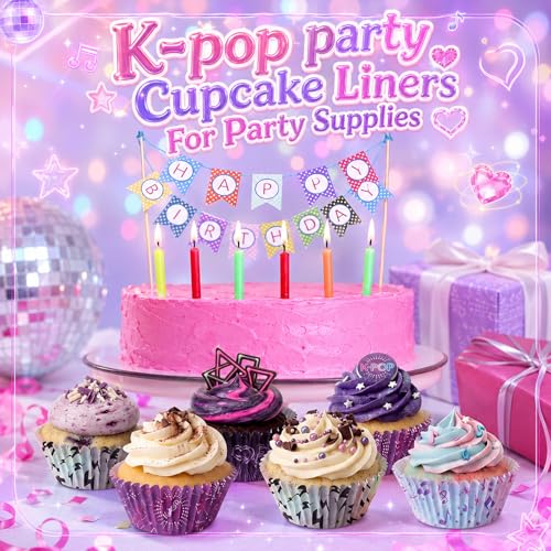 Reallnaive 300Pcs Cupcake Liners for Party Supplies, Kpop, Purple - color: Purple, style: Kpop