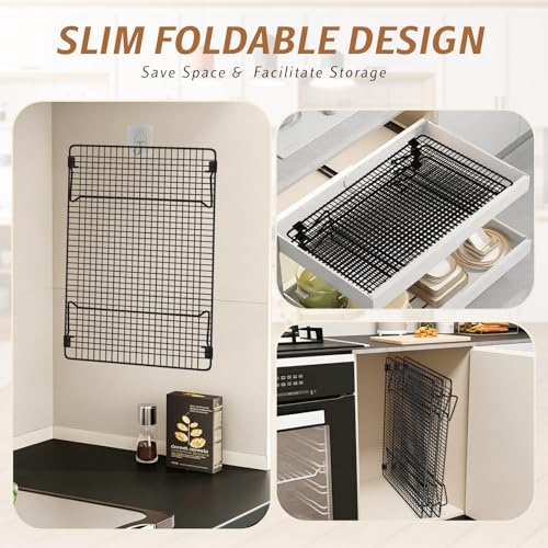 3-Tier Baking Cooling Racks, 17"x11" Stacking Cookie Racks, Collapsible - size: Large