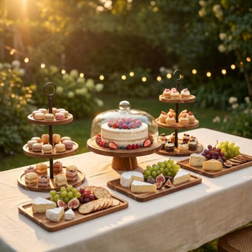 Arttown 6Pack Dessert Table Display Acacia Wood Cake Stand with Lid