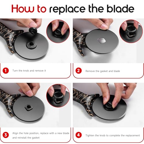 Pizza Cutter Wheel - Removable Blade, Easy to Clean, Non-Slip Grip - color: Black