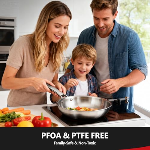 ROVSUN 8-10-12 Inch Stainless Steel Cookware Set, Tri-Ply Skillets Set with Lids, Full Clad Stainless Steel Chef's Pan, PFOA & PTFE Free Skillets, Compatible for All Cooktops, Dishwasher & Oven Safe - size: 5-Pieces Skillet with Lids