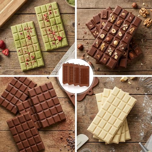 4 Pcs Break-Apart Chocolate Molds, Chocolate Bar Silicone Molds, Non-Stick Chocolates Bar Mold for Baking Chocolates, Candy, Protein Energy Bars - color: Rectangular Chocolate