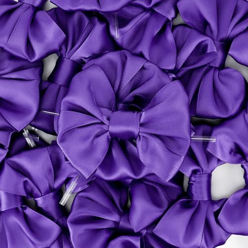 AIMUDI Purple Satin Ribbon Bows with Twist Ties for Treat Bags 3.5" Purple Bows for Crafts Small Bows for Gift Wrapping Premade Bows for Cake Pop Candy Apples Gift Bags Wedding Baby Shower -24 Counts - color: Purple
