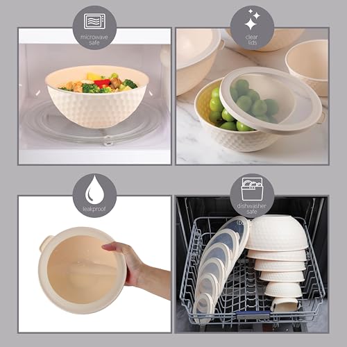 COOK WITH COLOR Mixing Bowls with Lids - 12 Piece Plastic Nesting Bowls Set includes 6 Prep Bowls and 6 Lids, Microwave Safe Mixing Bowl Set, Cream Embossed - color: Cream Embossed