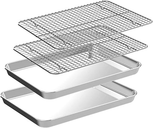 Half Sheet Pans with Rack Set [2 Pans + 2 Racks], CEKEE Stainless Half Size Large Baking Sheets with Rack -18 Inch Baking Tray Set- Rust & Warp Resistant & Heavy Duty Large Cookie Sheet - size: 18*12*1Inch