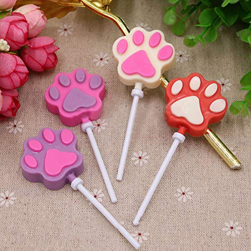 12 Capacity Cat Paw Silicone Lollipop Mold Set, Sucker Molds and Chocolate Hard Candy Mold with 50pcs Lollipop Sucker Sticks, Candy Treat Bags, Gold Ties. (Cat Paw Pink) - style: Cat Paw Pink