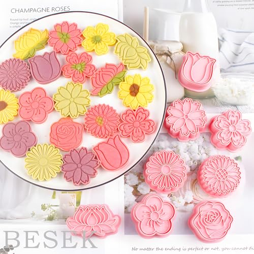 BESEK Flower Cookie Cutters: 8 pcs Flowers Cookie Cutter, Spring Flowers Cookie Stamps for Biscuit Fondant Cheese Baking, for Kids & Adults - color: Flower