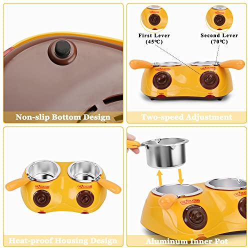 Outamateur Chocolate Melting Pot Electric Chocolate Fondue Mini Fondue Candy Maker with Double Melting Pot for Milk Chocolate,Cheese,Butter,Candy - color: Yellow