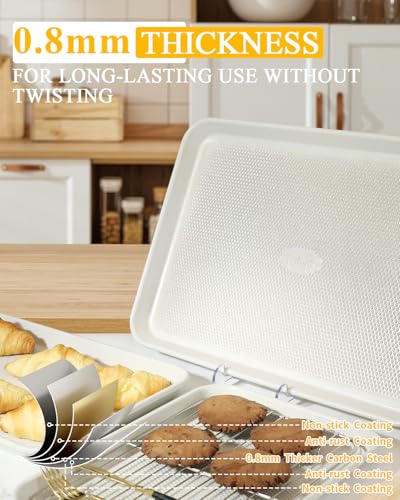 2-Pack 12x17 Half Sheet Pan Baking Sheet Set with Wire Rack - Nonstick 0.8mm Thick Carbon Steel, Cookie Sheets for Baking, Dishwasher Safe, Warp Resistant, Oven Safe 450°F, Salted Gray - size: 2x Large 12.7" x 17.6”