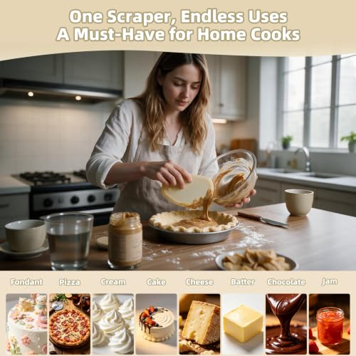 Flexible Bowl Scraper with Metal Core: Silicone Dough Scraper Bread Baking - color: Pink & Beige