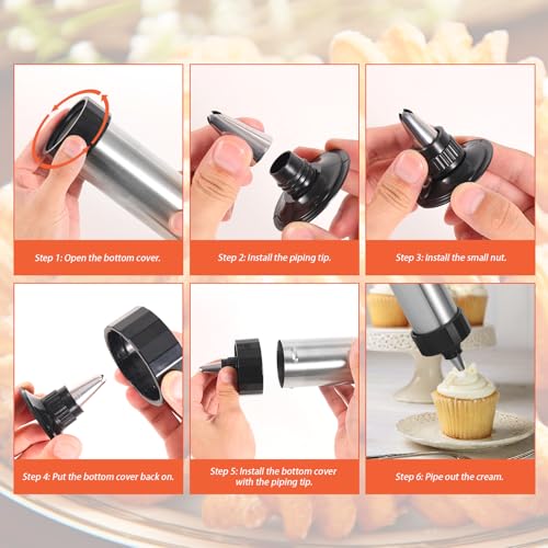 29pcs Stainless Steel Cookie Press Gun Kit, Include Spritzer Cookie Press Gun Mold Machine Discs Piping Set Cleaning Brush Manual Instruction for Baking DIY Biscuit Maker Cakes Desserts
