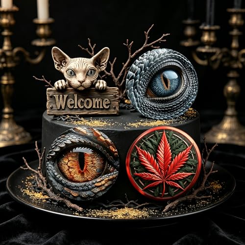 Dragon Eye Sphynx Cat fondant Mold, Leaf Welcome Cat Silicone Mold - color: Dragon Eye Fondant Mold