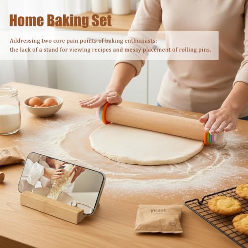 Adjustable Rolling Pin with Thickness Rings, 14 Inch Wood Roller - size: 14INCH