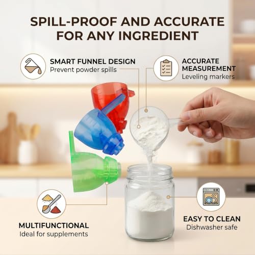 Leaky Measuring Spoon Set, Spill Proof Accurate Funnel Transfer Design for Kitchen Baking Food Grade Transparent ABS 4 Piece