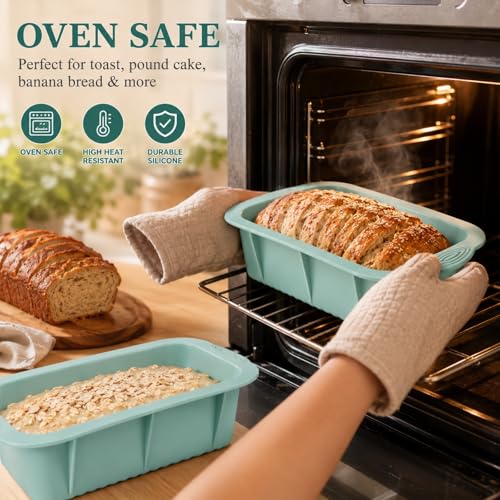 RHBLME 6 Pack Silicone Loaf Pan - Non-Stick Silicone Bread Loaf Pan, 10 x 4.9 x 3.9 Inch, For Bread, Meatloaf & More