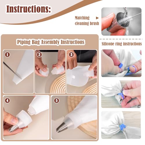 14-Piece Reusable Piping Bags and Tips Set with Stainless Steel Nozzles - size: 14