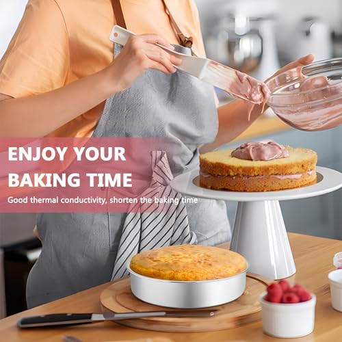 P&P CHEF 8 Inch Cake Pan, Stainless Steel Round Cake Pans, Silver & 4 Pcs - color: Silver, size: 8 Inch