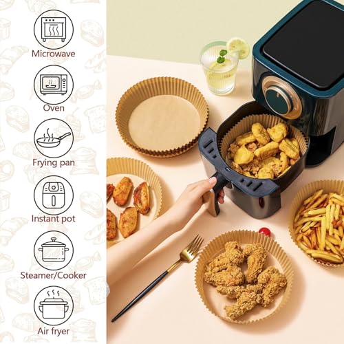 150Pcs Air Fryer Liners, 8 Inch Square Unbleached Parchment Paper - Food Grade, Non-Stick & Oil Proof for 5-8 QT Air Fryer, Oven, Microwave, Baking