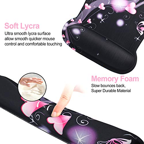 ToLuLu Keyboard Wrist Rest Pad Ergonomic Mouse Pad Set, Cute Mousepad - color: Pink Hearts