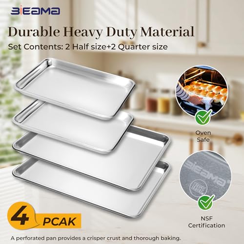 BIEAMA Aluminum Baking Sheet Pan Set of 4, 18" x 13"+ 13" × 10" - size: 4PACK 18"×13"+13"×10"