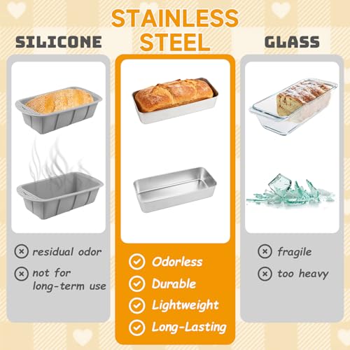 AKOLAFE 4 Pack Stainless Steel Loaf Pan Large 12.5”x5.5” Banana Bread Pan for Homemade Bread Loaf Pans for Baking Bread Tin Long Sourdough Bread Baking Pan Metal Sandwich Loaf Bread Pans for Meatloaf