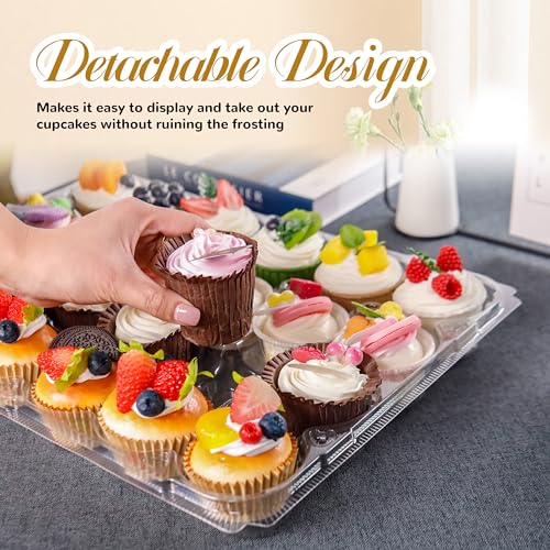 NPLUX 24 Count Cupcake Containers 10 Pack Plastic Cupcake Boxes and Holders