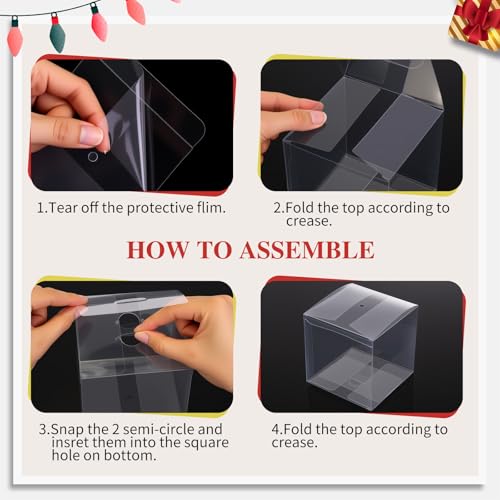 Weysat 100 Pcs Candy Apple Boxes, Silver Base Clear PET with Hole Top - color: Silver