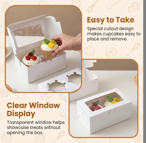 18-Pack 2-Cupcake Boxes with Clear Window, 6.3 x 3.54 x 2.95 Inch