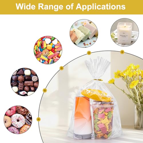 50Pcs Clear Cellophane Bags with Gold Twist Ties, Flat Bottom - size: 9.8X14 Inch(Pack of 50)